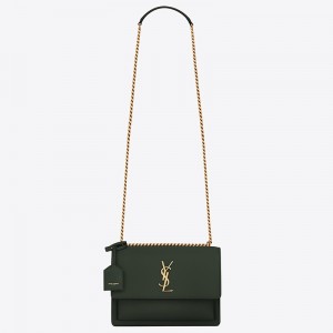 Saint Laurent Sunset Medium Bag In Green Calfskin