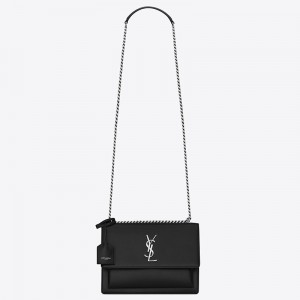 Saint Laurent Sunset Medium Bag In Noir Calfskin