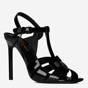 Saint Laurent Tribute Sandals 105 In Black Patent Leather