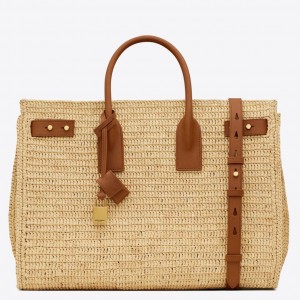 Saint Laurent Supple Sac De Jour Large Bag in Natural Raffia
