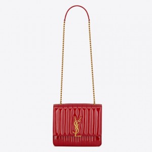 Saint Laurent Large Vicky Bag In Red Patent Leather