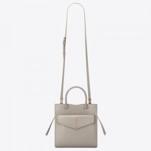 Saint Laurent Small Uptown Tote In Blanc Calfskin