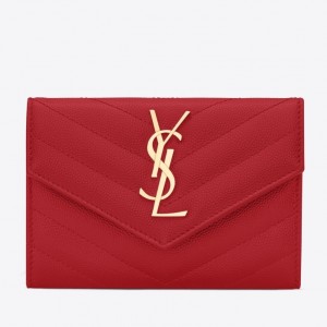 Saint Laurent Small Envelope Wallet In Red Leather