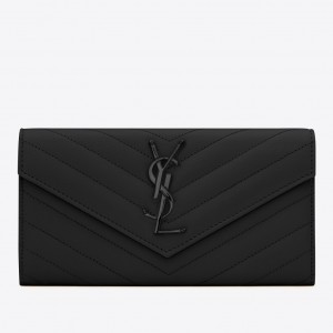 Saint Laurent Large Monogram Flap All Black Wallet