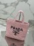 Prada Small Crochet Tote Bag in Pink Raffia-effect Yarn