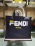 Fendi Black Glazed Fabric Shopper White Logo Bag