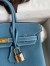 Hermes Birkin 25 Retourne Handmade Bag In Blue Jean Clemence Leather