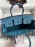 Hermes Birkin 25 Retourne Handmade Bag In Blue Jean Clemence Leather