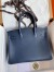 Hermes Birkin 25 Retourne Handmade Bag In Blue Saphir Clemence Leather