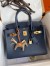 Hermes Birkin 25 Retourne Handmade Bag In Blue Saphir Clemence Leather