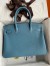 Hermes Birkin 30 Retourne Handmade Bag In Blue Jean Clemence Leather