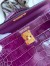 Hermes Kelly Mini II Sellier Handmade Bag In Purple Shiny Alligator Leather