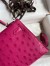 Hermes Kelly Mini II Sellier Handmade Bag In Rose Red Ostrich Leather