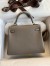 Hermes Kelly Retourne 25 Handmade Bag In Gris Meyer Clemence Leather 