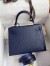 Hermes Kelly Sellier 25 Handmade Bag In Blue Iris Ostrich Leather