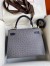 Hermes Kelly Sellier 25 Bicolor Bag in Gris Agate and Blue Ostrich Leather