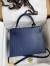 Hermes Kelly Sellier 28 Handmade Bag In Blue Iris Ostrich Leather