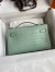 Hermes Kelly Pochette Handmade Bag In Vert D'eau Matte Alligator Leather 