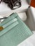 Hermes Kelly Pochette Handmade Bag In Vert D'eau Matte Alligator Leather 