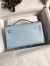 Hermes Kelly Pochette Handmade Bag In Blue Brume Swift Calfskin