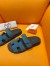 Hermes Men's Chypre Sandals in Blue Suede Calfskin 