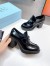 Prada Chocolate High-heeled Loafers In Black Brushed Leather 