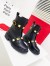 Valentino Roman Stud Combat Boots In Black Calfskin