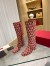 Valentino VLogo Type Knee Boots in Red Toile Iconographe fabric