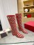 Valentino VLogo Type Knee Boots in Red Toile Iconographe fabric