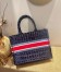 Dior Book Tote In Blue Crocodile-Effect Embroidered Velvet