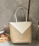 Loewe Medium Puzzle Fold Tote Bag in White/Beige Calfskin