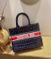 Dior Book Tote In Blue Crocodile-Effect Embroidered Velvet