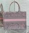 Dior Medium Book Tote Bag in Grey and Pink Toile de Jouy Reverse Embroidery