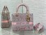 Dior Lady D-Lite Medium Bag in Grey and Pink Toile de Jouy Reverse Embroidery