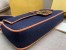 Fendi Large Baguette Bag In Blue Denim With Orange Trim