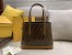 Fendi Logo Shopper Bag In Glazed Fabric With Tan Leather