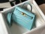 Hermes Kelly Mini II Bag In Blue Atoll Embossed Crocodile Leather