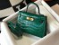 Hermes Kelly Mini II Bag In Green Embossed Crocodile Leather