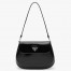 Prada Black Brushed Leather Cleo Shoulder Bag with Flap