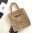 Prada Small Tote Bag In Beige Woven Raffia