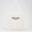 Prada Small Tote Bag In White Woven Raffia