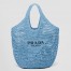 Prada Large Tote Bag In Blue Woven Raffia