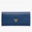 Prada Continental Wallet In Blue Saffiano Leather