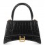 Balenciaga Hourglass Small Bag in Black Crocodile Embossed Calfskin