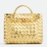 Bottega Veneta Andiamo Small Bag in Gold Intrecciato Metallic Leather