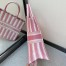 Dior Book Tote Bag In Pink D-Stripes Embroidery