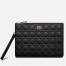 Dior Large Caro Daily Pouch In Black Calfskin