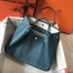 Hermes Garden Party 30 Bag In Blue Jean Clemence Calfskin