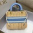 Dior Medium Lady Dior Bag In Wicker and Light Blue Oblique Jacquard