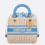 Dior Medium Lady Dior Bag In Wicker and Light Blue Oblique Jacquard